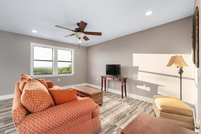 2025 Cripple Creek Stage Rd, Dripping Springs, TX 78620 - living room with ceiling fan, recessed lighting, and wood finished floors