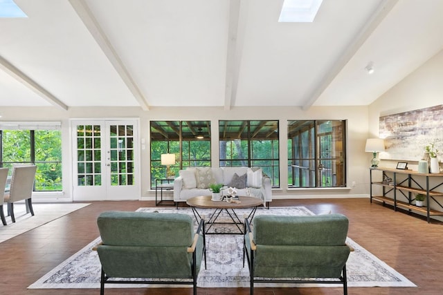 11915 River Oaks Trl, Austin, TX 78753 - living room featuring french doors, a skylight, and wood finished floors