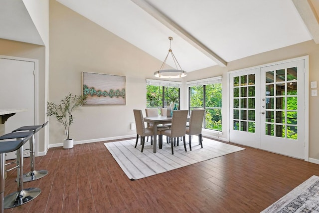 11915 River Oaks Trl, Austin, TX 78753 - dining room featuring french doors, wood finished floors, high vaulted ceiling, and beam ceiling