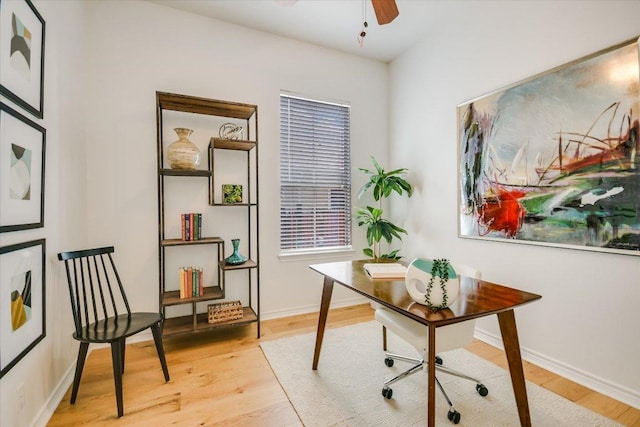 2211 Wilson St, Austin, TX 78704 - office area featuring a ceiling fan and light wood-style flooring
