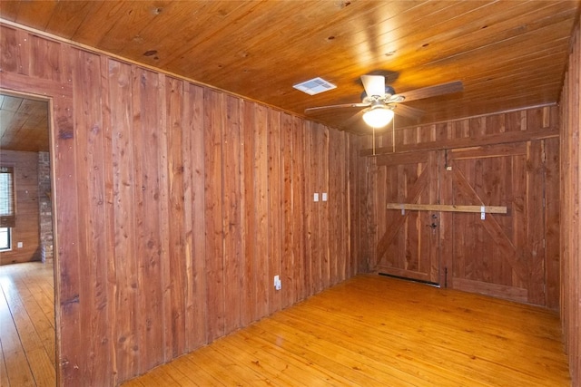 2874 Fm 1704, Elgin, TX 78621 - unfurnished room featuring wood walls, a ceiling fan, wooden ceiling, and hardwood / wood-style floors