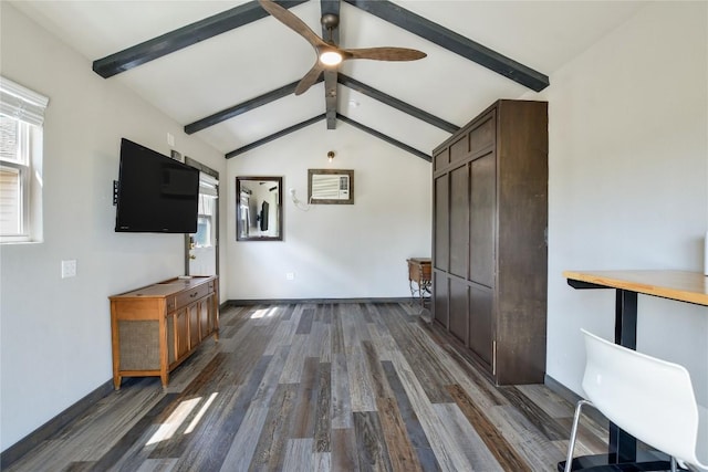 4705 Comanche, Lago Vista, TX 78645 - unfurnished living room featuring dark wood-type flooring and a ceiling fan