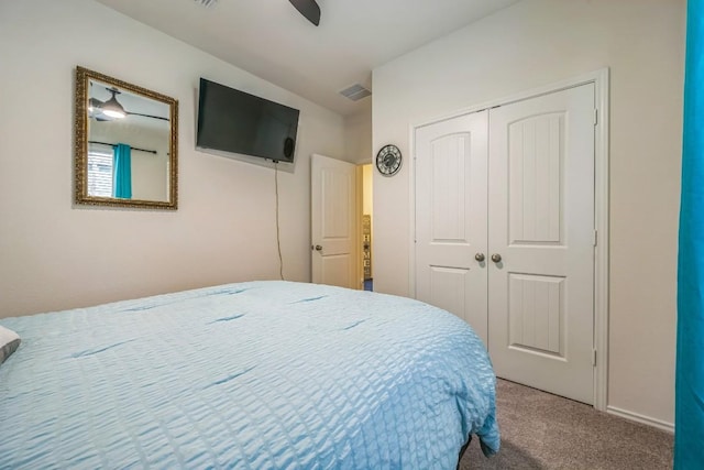 4909 Teverola Dr, Round Rock, TX 78665 - bedroom featuring carpet floors, a closet, and a ceiling fan