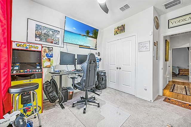 4909 Teverola Dr, Round Rock, TX 78665 - carpeted home office featuring a ceiling fan