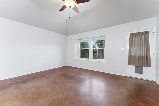 15300 Lucian St, Austin, TX 78725 - spare room with ceiling fan, finished concrete floors, and high vaulted ceiling