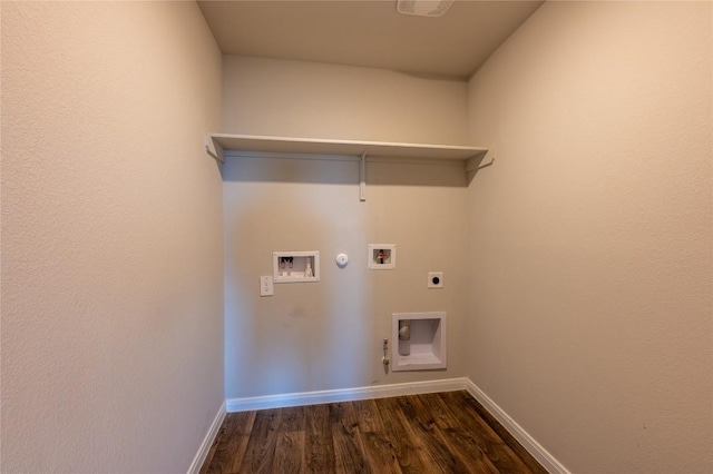 124 Ballyneal Ln, San Marcos, TX 78666 - laundry room with electric dryer hookup, hookup for a gas dryer, hookup for a washing machine, and dark wood finished floors