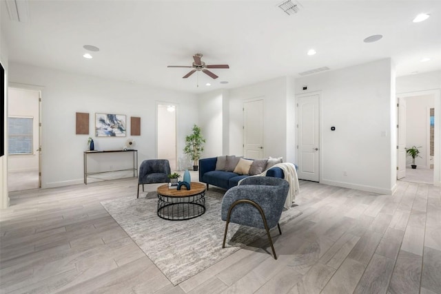 405 Maialina Cv, Lakeway, TX 78738 - living room featuring light wood-type flooring, ceiling fan, and recessed lighting
