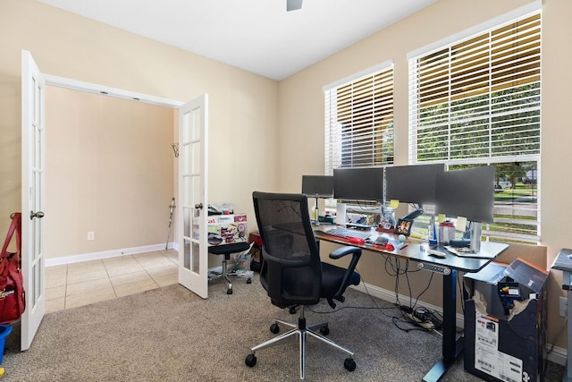 3604 Rosalina Loop, Round Rock, TX 78665 - office area with french doors, plenty of natural light, carpet floors, and tile patterned floors