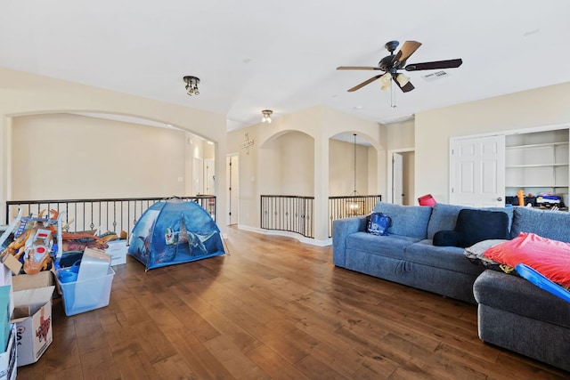 3604 Rosalina Loop, Round Rock, TX 78665 - living area featuring a ceiling fan and hardwood / wood-style floors