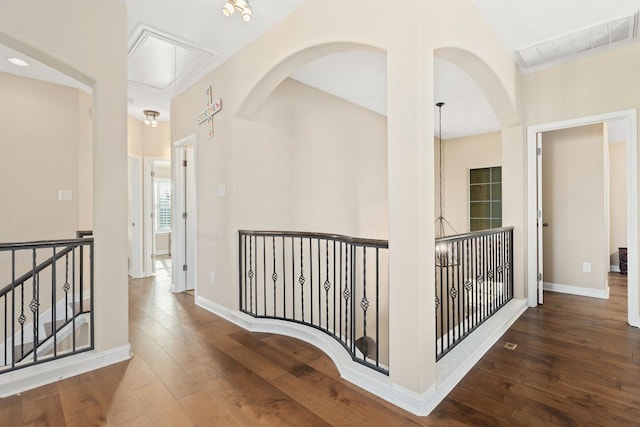 3604 Rosalina Loop, Round Rock, TX 78665 - hallway with wood-type flooring and an upstairs landing