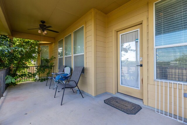 3604 Rosalina Loop, Round Rock, TX 78665 - property entrance with a ceiling fan and covered porch