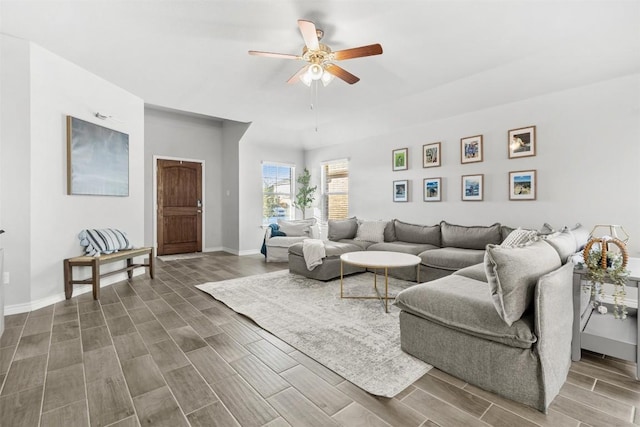 5867 Copano Loop, Belton, TX 76513 - living room with a ceiling fan and wood finish floors