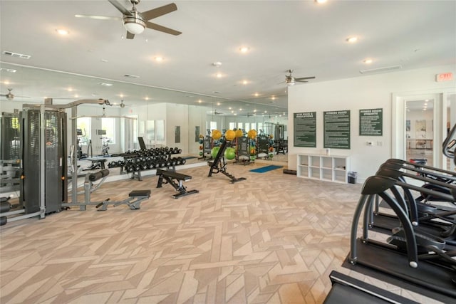 4802 S Congress Ave Unit 217, Austin, TX 78745 - gym with ceiling fan and recessed lighting