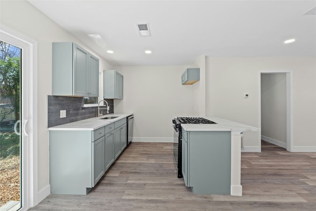 9417 N Creek Dr, Austin, TX 78753 - kitchen featuring appliances with stainless steel finishes, light wood-style flooring, light countertops, backsplash, and recessed lighting