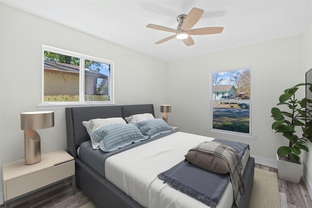 9417 N Creek Dr, Austin, TX 78753 - bedroom with multiple windows, wood finished floors, and ceiling fan