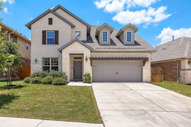 2433 Roaring River Trl, Leander, TX 78641 - view of front of property featuring concrete driveway, brick siding, stone siding, a garage, and roof with shingles