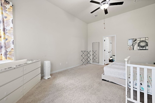 2433 Roaring River Trl, Leander, TX 78641 - carpeted bedroom featuring a high ceiling and ceiling fan