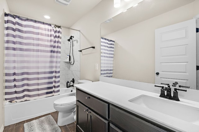 2433 Roaring River Trl, Leander, TX 78641 - full bath with vanity, shower / bath combo with shower curtain, and wood finished floors