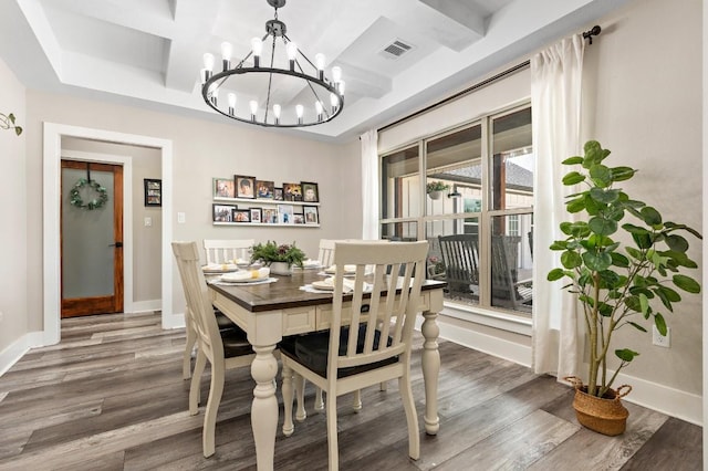 633 N Stovall Dr, Robinson, TX 76706 - dining area featuring a chandelier, coffered ceiling, wood finished floors, and beamed ceiling