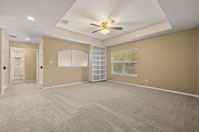 2604 Zambia Dr, Cedar Park, TX 78613 - spare room with a raised ceiling, ceiling fan, carpet flooring, and recessed lighting