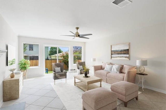 1804 Fairweather Way, Cedar Park, TX 78613 - living room featuring light tile patterned floors and a ceiling fan