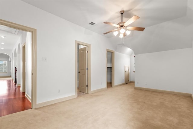 7608 Journeyville Dr, Austin, TX 78735 - bonus room featuring carpet floors, a ceiling fan, vaulted ceiling, and attic access