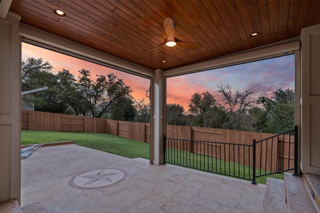 7608 Journeyville Dr, Austin, TX 78735 - fenced backyard featuring a patio area and a ceiling fan