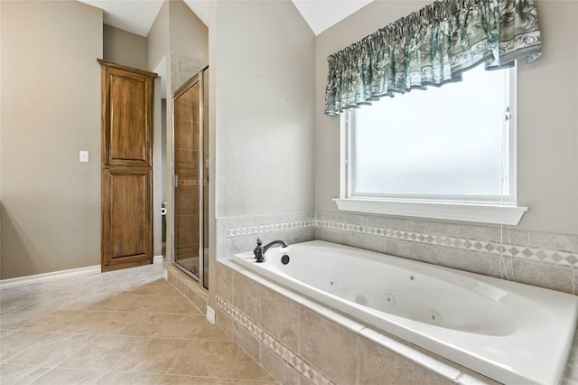 100 Davis Ct, Thorndale, TX 76577 - full bath featuring a stall shower, a jetted tub, and tile patterned flooring
