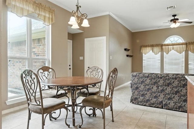 100 Davis Ct, Thorndale, TX 76577 - dining space with plenty of natural light, crown molding, a ceiling fan, and light tile patterned floors