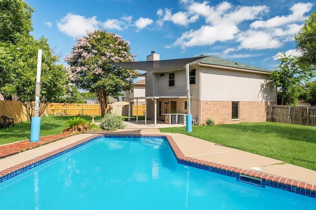 506 Turtle Back Cv, Killeen, TX 76542 - rear view of house featuring a fenced backyard, a patio, a chimney, a shed, and brick siding