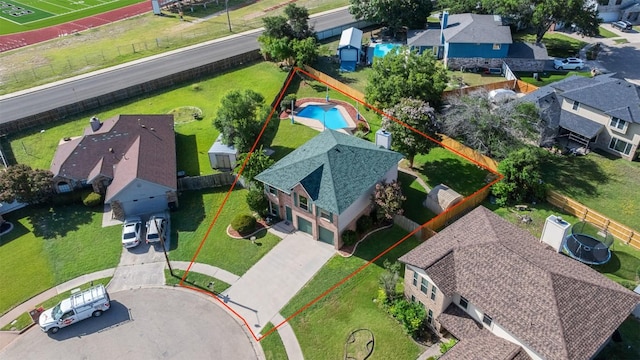 506 Turtle Back Cv, Killeen, TX 76542 - aerial perspective of suburban area featuring property parcel outlined and a pool area