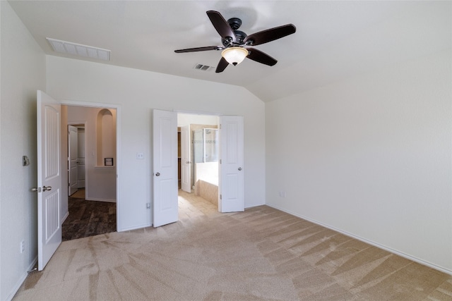 18824 Keeli Ln, Pflugerville, TX 78660 - unfurnished bedroom with carpet floors, lofted ceiling, and ceiling fan