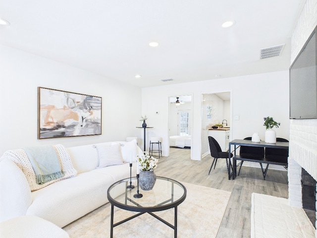 6108 Shadow Valley Dr Unit B, Austin, TX 78731 - living room featuring light wood-style floors, recessed lighting, and ceiling fan