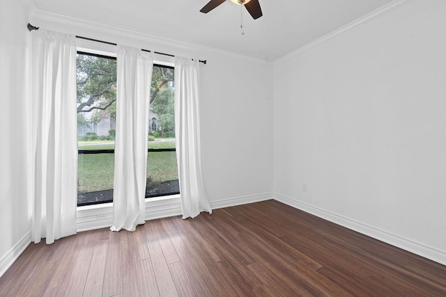 9402 Caracas Dr, Austin, TX 78733 - spare room featuring a ceiling fan, dark wood finished floors, and crown molding