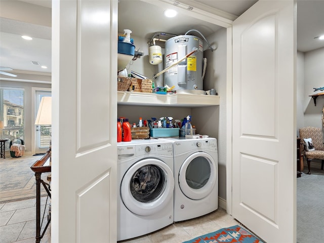106 Bella Toscana Ave Unit 3204, Lakeway, TX 78734 - laundry area with washer and clothes dryer, electric water heater, light carpet, and recessed lighting