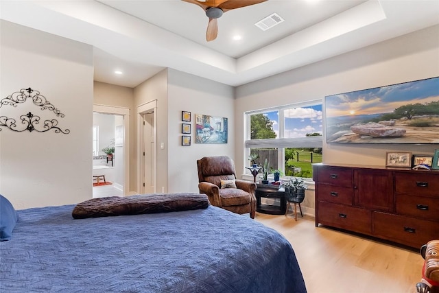 106 Samantha Ln, Kingsland, TX 78639 - bedroom featuring light wood-type flooring, ceiling fan, and recessed lighting