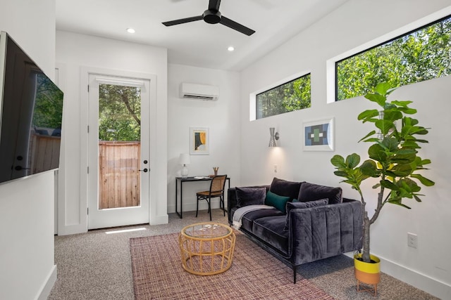 1911 Piedmont Ave, Austin, TX 78757 - carpeted living area with a wall mounted air conditioner, plenty of natural light, recessed lighting, and a ceiling fan