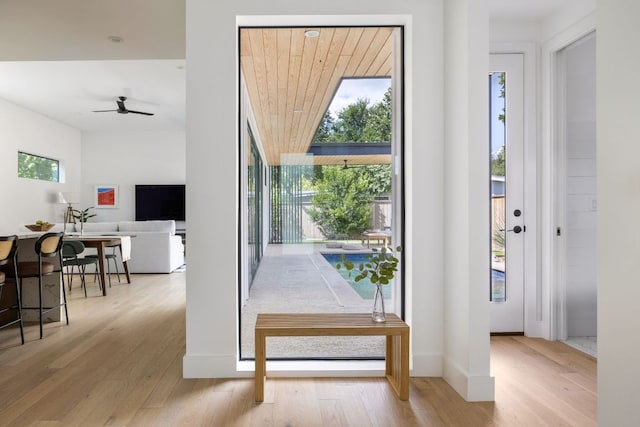 1911 Piedmont Ave, Austin, TX 78757 - doorway with wood finished floors and a ceiling fan