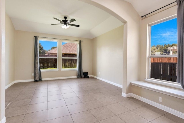 2944 Saint Federico Way, Round Rock, TX 78665 - unfurnished room with a ceiling fan, plenty of natural light, and light tile patterned flooring