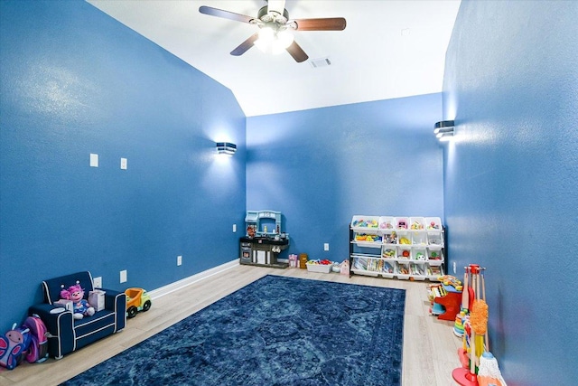 2944 Saint Federico Way, Round Rock, TX 78665 - rec room with ceiling fan, wood finished floors, and vaulted ceiling