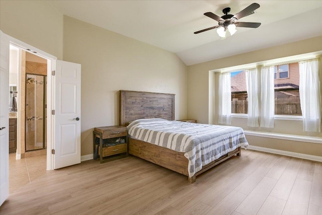 2944 Saint Federico Way, Round Rock, TX 78665 - bedroom featuring lofted ceiling, light wood-style flooring, and a ceiling fan