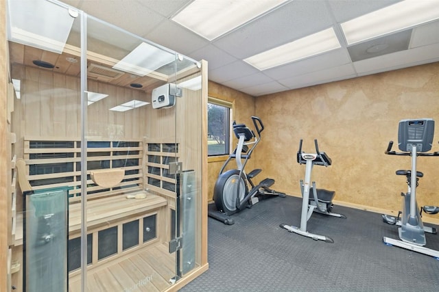 101 Rolling Hills Rd, Blanco, TX 78606 - exercise room with a relaxing sauna and a paneled ceiling