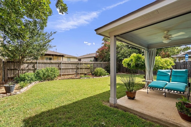 2010 Hawksbury Way, Cedar Park, TX 78613 - fenced backyard featuring a ceiling fan and a patio area