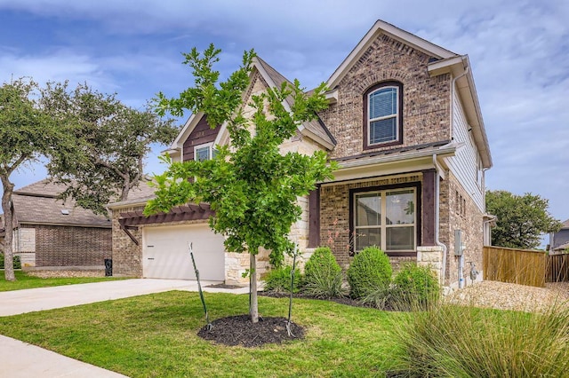 1505 Sibley Way, Leander, TX 78641 - traditional home featuring concrete driveway, brick siding, a garage, and stone siding