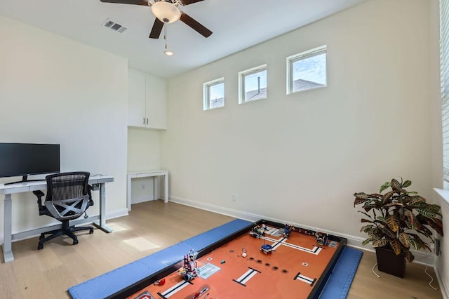 1505 Sibley Way, Leander, TX 78641 - office area featuring light wood finished floors, ceiling fan, and recessed lighting