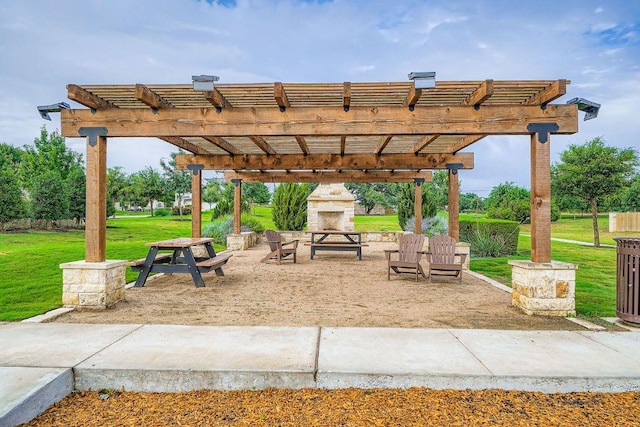 1505 Sibley Way, Leander, TX 78641 - view of community featuring a lawn, a pergola, and a patio area