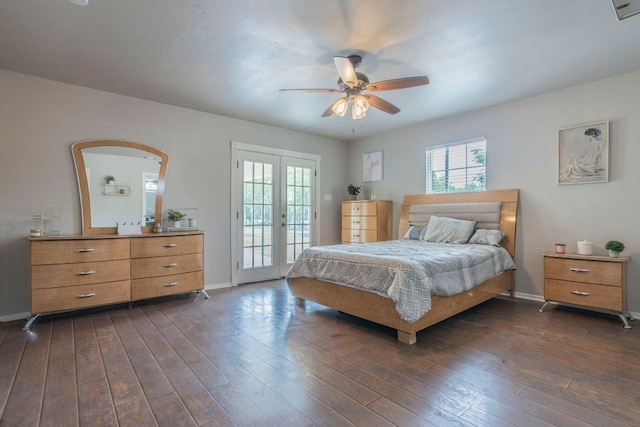 14596 Touchstone Rd Unit 3, Atascosa, TX 78002 - bedroom with access to exterior, dark wood-style flooring, ceiling fan, and french doors