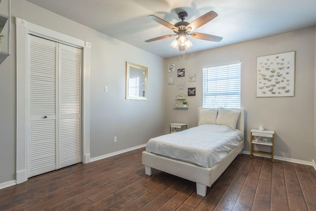14596 Touchstone Rd Unit 3, Atascosa, TX 78002 - bedroom featuring a closet, dark wood-type flooring, and ceiling fan