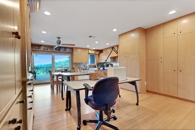 3309 Westhill Unit A & B, Austin, TX 78704 - office area featuring light wood-style floors, recessed lighting, and a ceiling fan