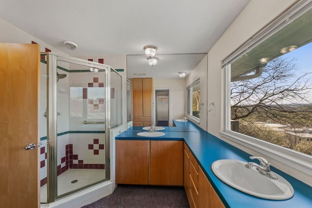 3309 Westhill Unit A & B, Austin, TX 78704 - bathroom with double vanity and a stall shower